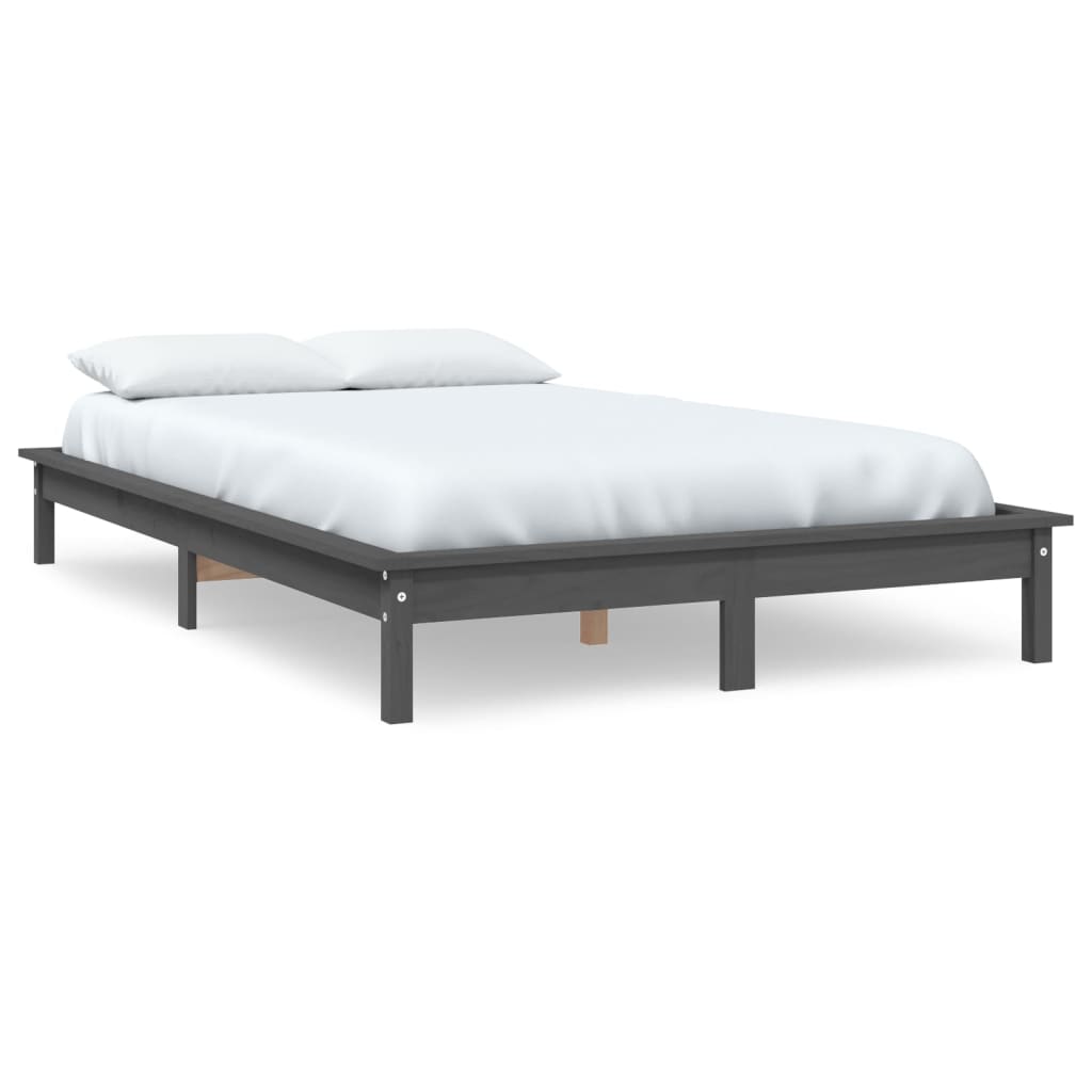 vidaXL Rama łóżka, szara, 140 x 200 cm, lite drewno sosnowe