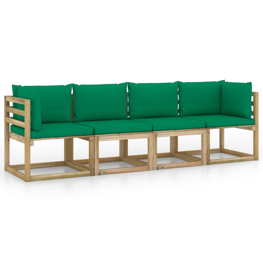 vidaXL 4-osobowa sofa z zielonymi poduszkami