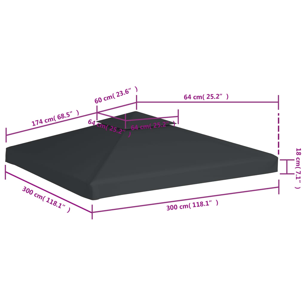 vidaXL Zadaszenie altany ogrodowej, 310 g/m², ciemnoszary, 3x3 m