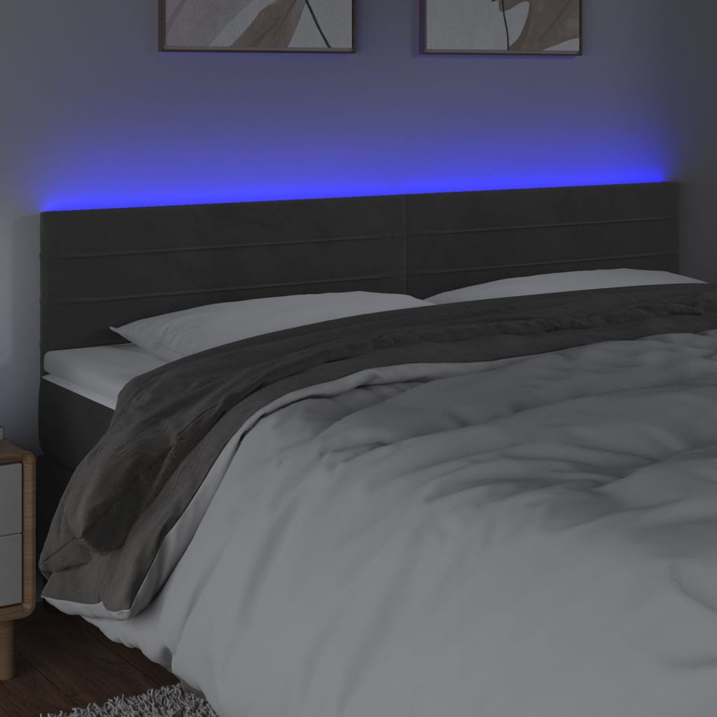 vidaXL Zagłówek do łóżka z LED, ciemnoszary, 180x5x78/88 cm, aksamit