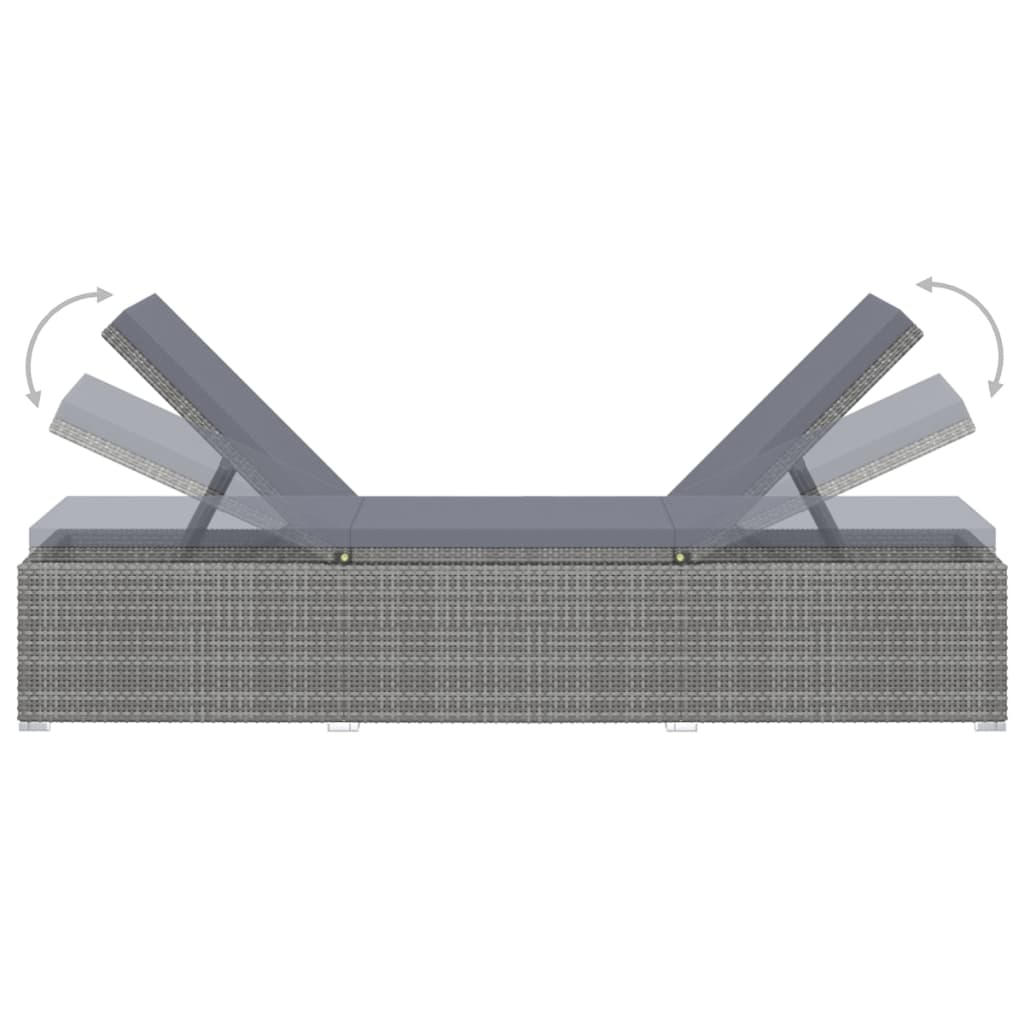 vidaXL Leżak z poduszką i stolikiem, polirattan, szary