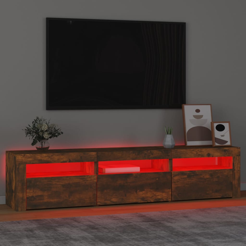 vidaXL Szafka pod TV z oświetleniem LED, przydymiony dąb, 180x35x40 cm