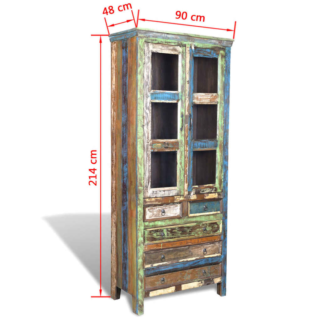 vidaXL Regał z drewna odzyskanego, 5 szuflad i 2 drzwi, wielokolorowy
