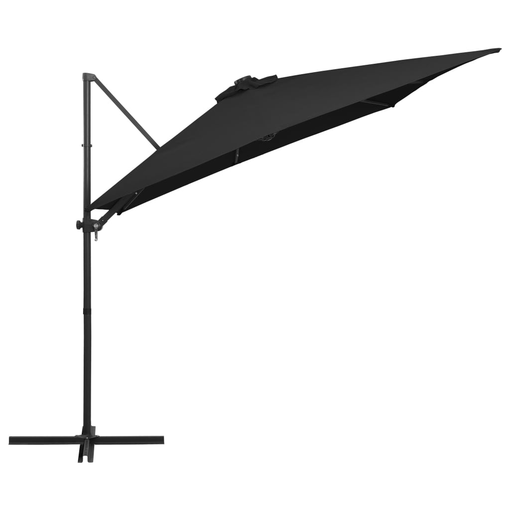 vidaXL Parasol wiszący z LED i stalowym słupkiem, 250x250 cm, czarny