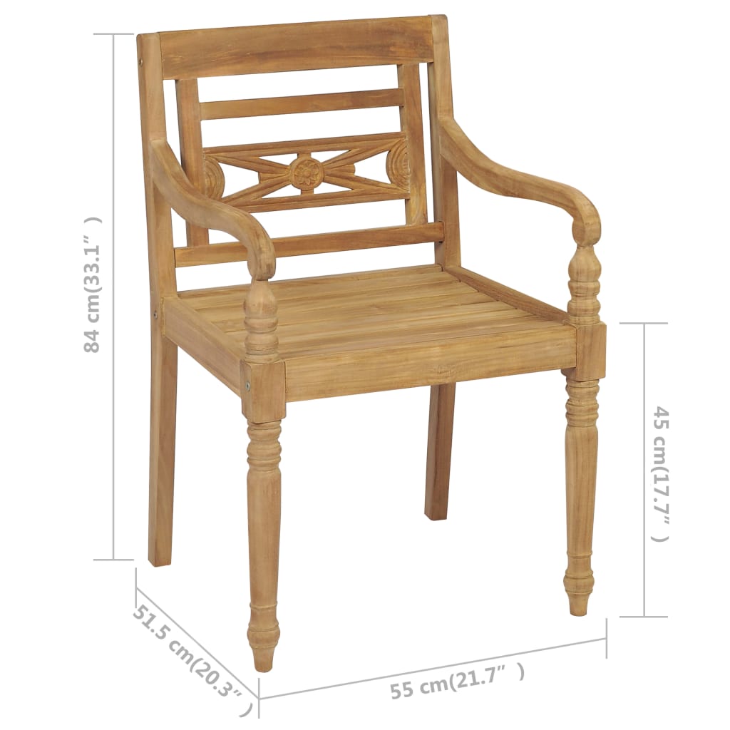 vidaXL Krzesła Batavia z jasnozielonymi poduszkami, 2 szt., tekowe