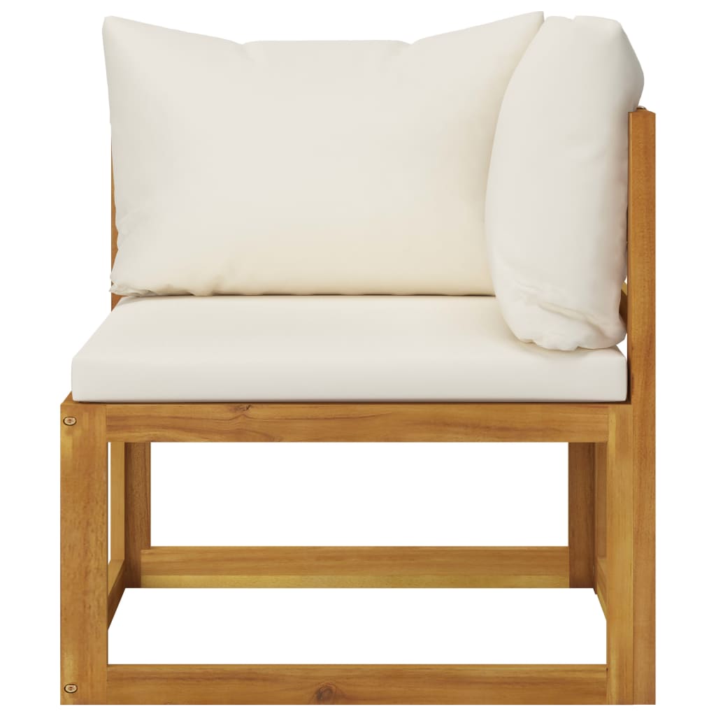 vidaXL Moduł sofy narożnej z kremową poduszką, lite drewno akacjowe