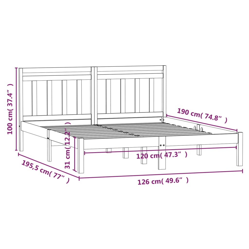 vidaXL Rama łóżka, biała, 120x190 cm, lite drewno