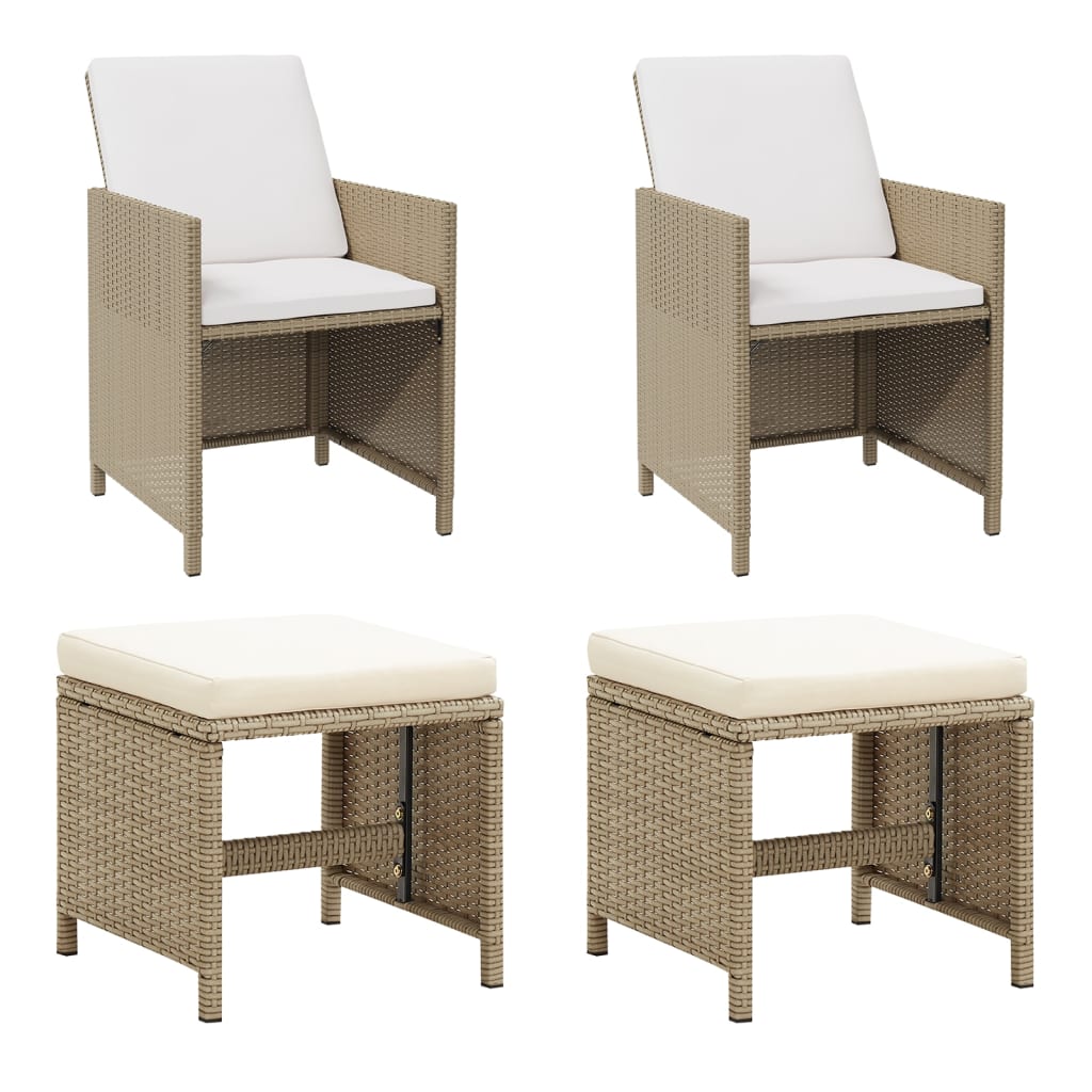 vidaXL Krzesła ogrodowe z poduszkami, 2 szt., polirattan, beżowe