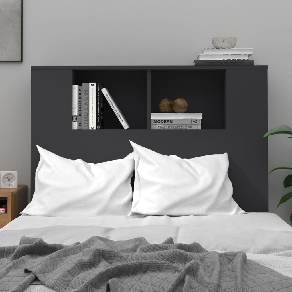 vidaXL Wezgłowie łóżka z półkami, czarne, 100x18,5x104,5 cm