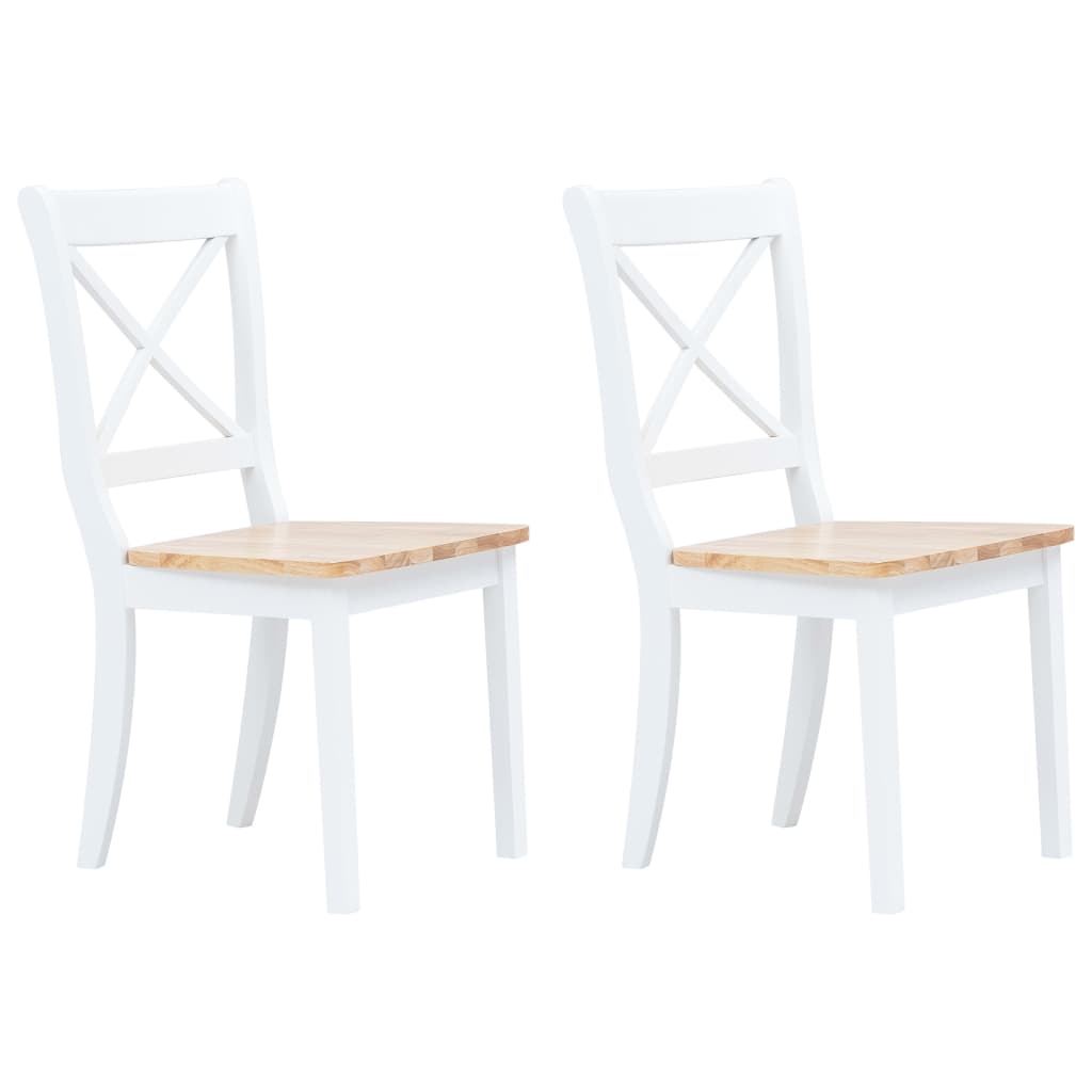 vidaXL Krzesła jadalniane, 2 szt., biało-naturalne, drewno kauczukowca