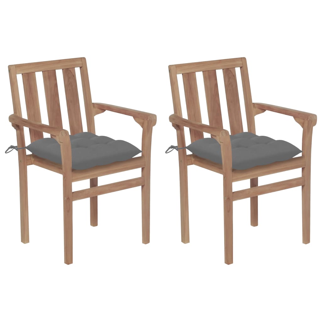 vidaXL Krzesła ogrodowe, 2 szt., szare poduszki, lite drewno tekowe