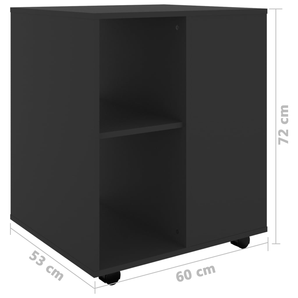 vidaXL Szafka na kółkach, czarna, 60x53x72 cm, materiał drewnopochodny