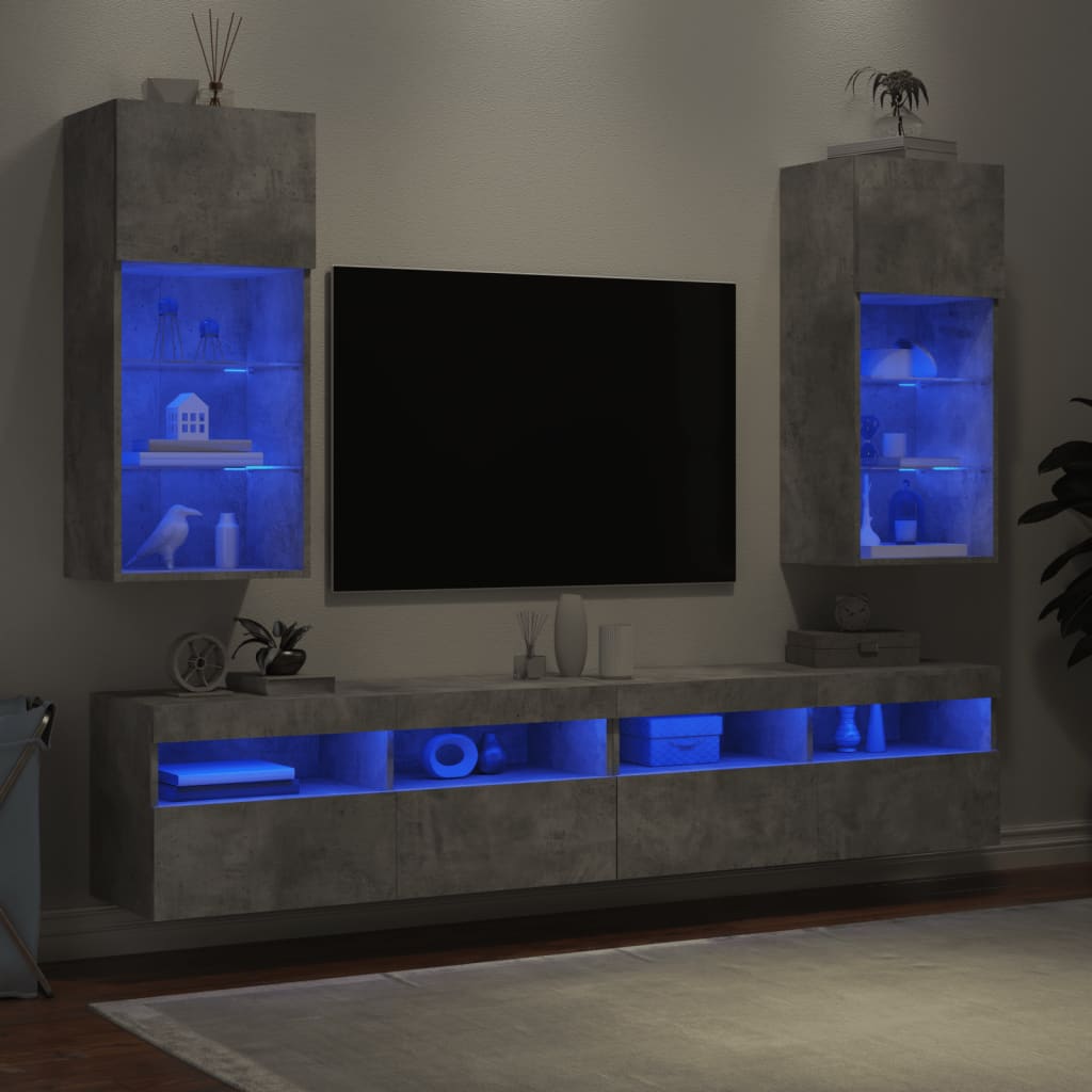 vidaXL Szafki TV, z LED, 2 szt., szarość betonu, 40,5x30x90 cm