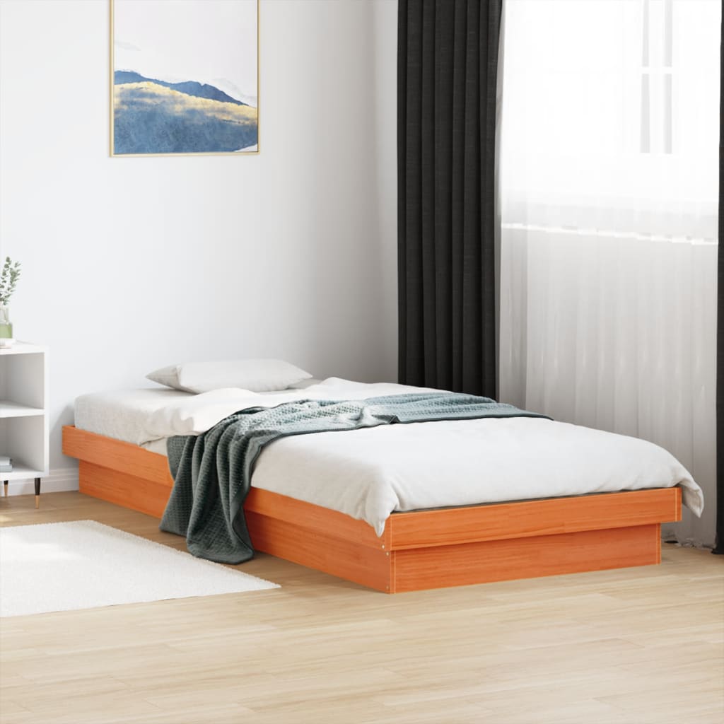 vidaXL Rama łóżka z LED, woskowy brąz, 90x200 cm, lite drewno sosnowe