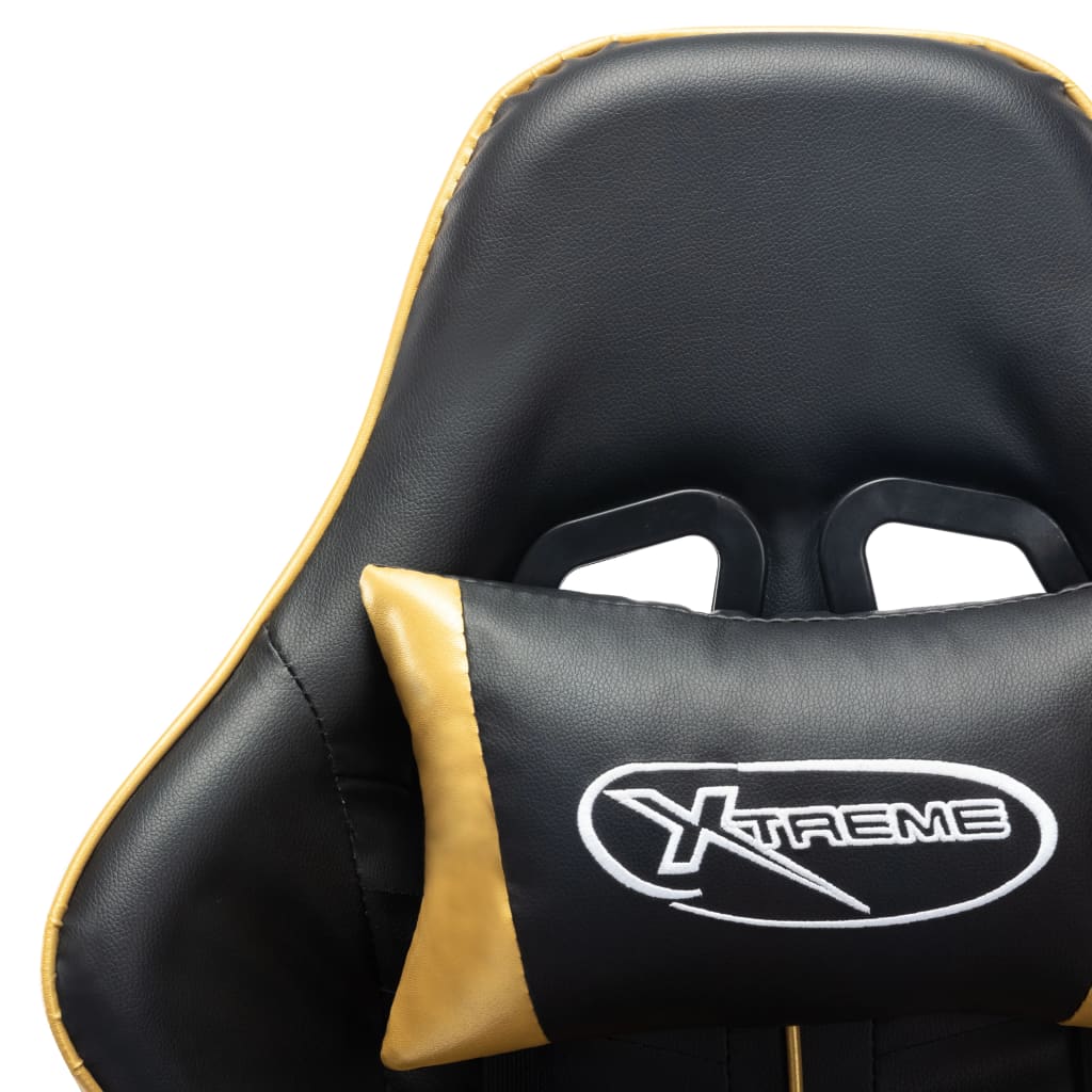 vidaXL Fotel dla gracza z podnóżkiem, czarno-złoty, sztuczna skóra