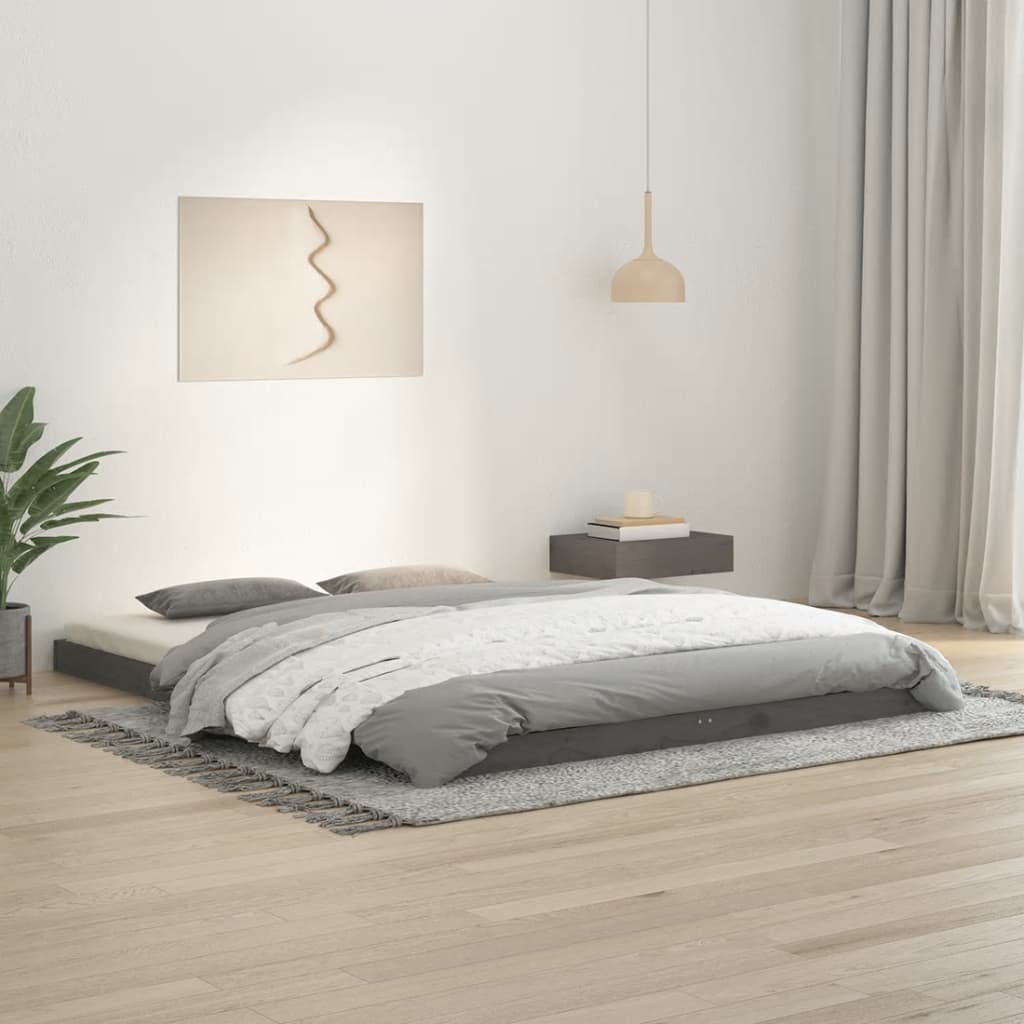 vidaXL Rama łóżka, szara, 150x200 cm, lite drewno sosnowe