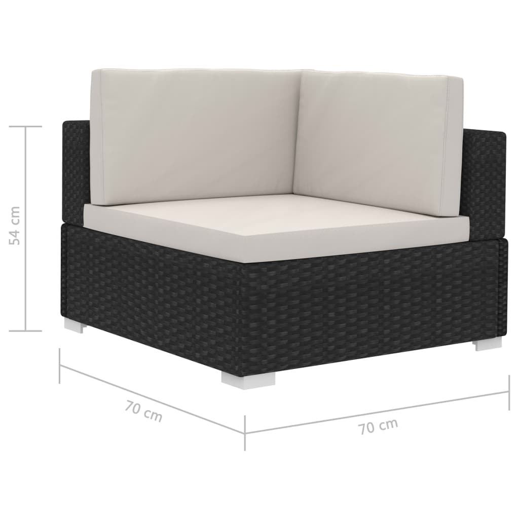 vidaXL Fotele narożne z poduszkami, 2 szt., polirattan, czarne