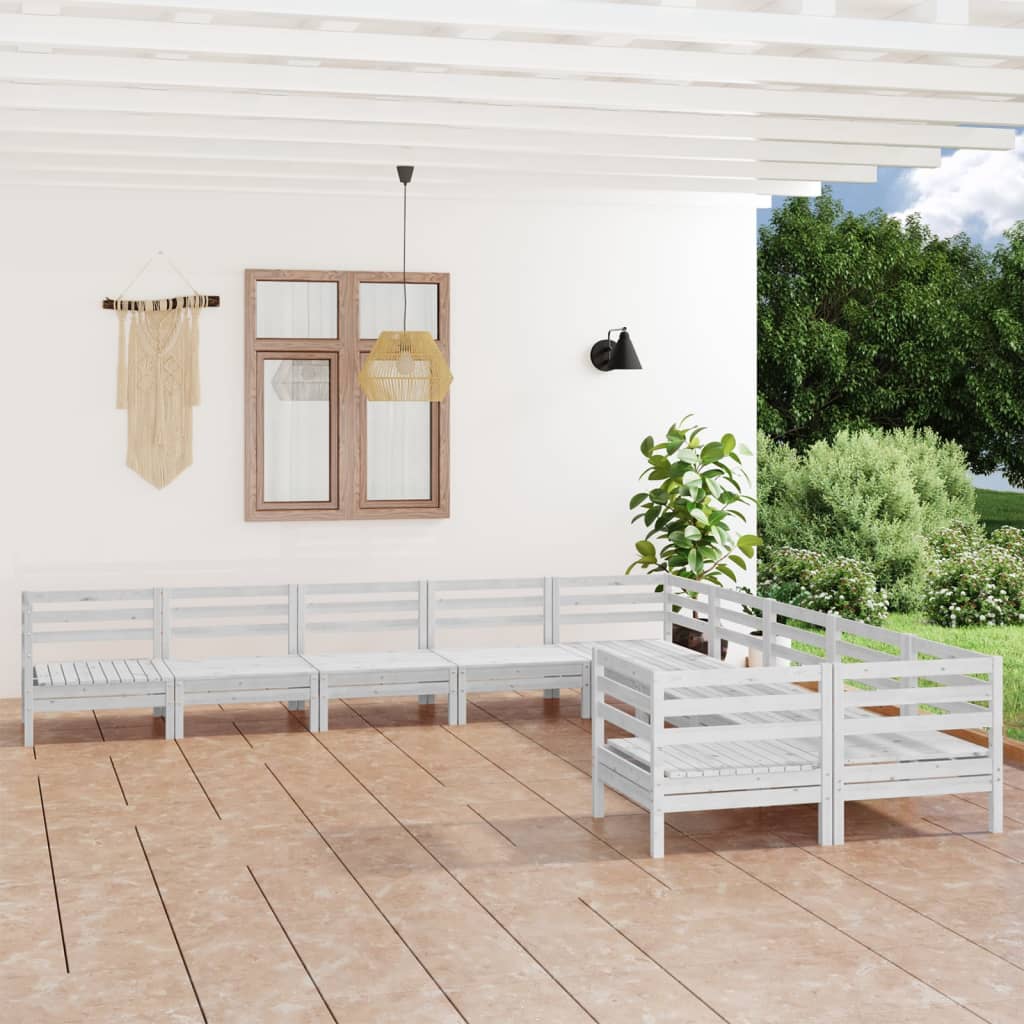 vidaXL 10-cz. zestaw wypoczynkowy do ogrodu, biały, drewno sosnowe