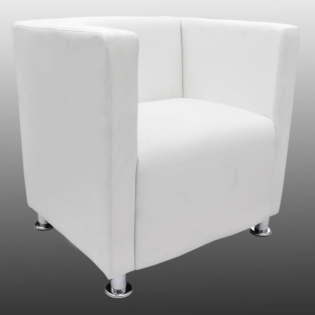 vidaXL Fotel kubik, biały, sztuczna skóra