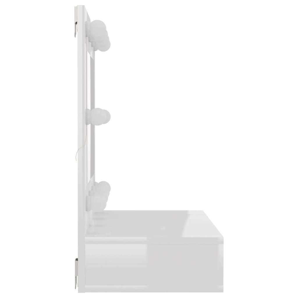 vidaXL Szafka z lustrem i LED, biała z połyskiem, 60x31,5x62 cm
