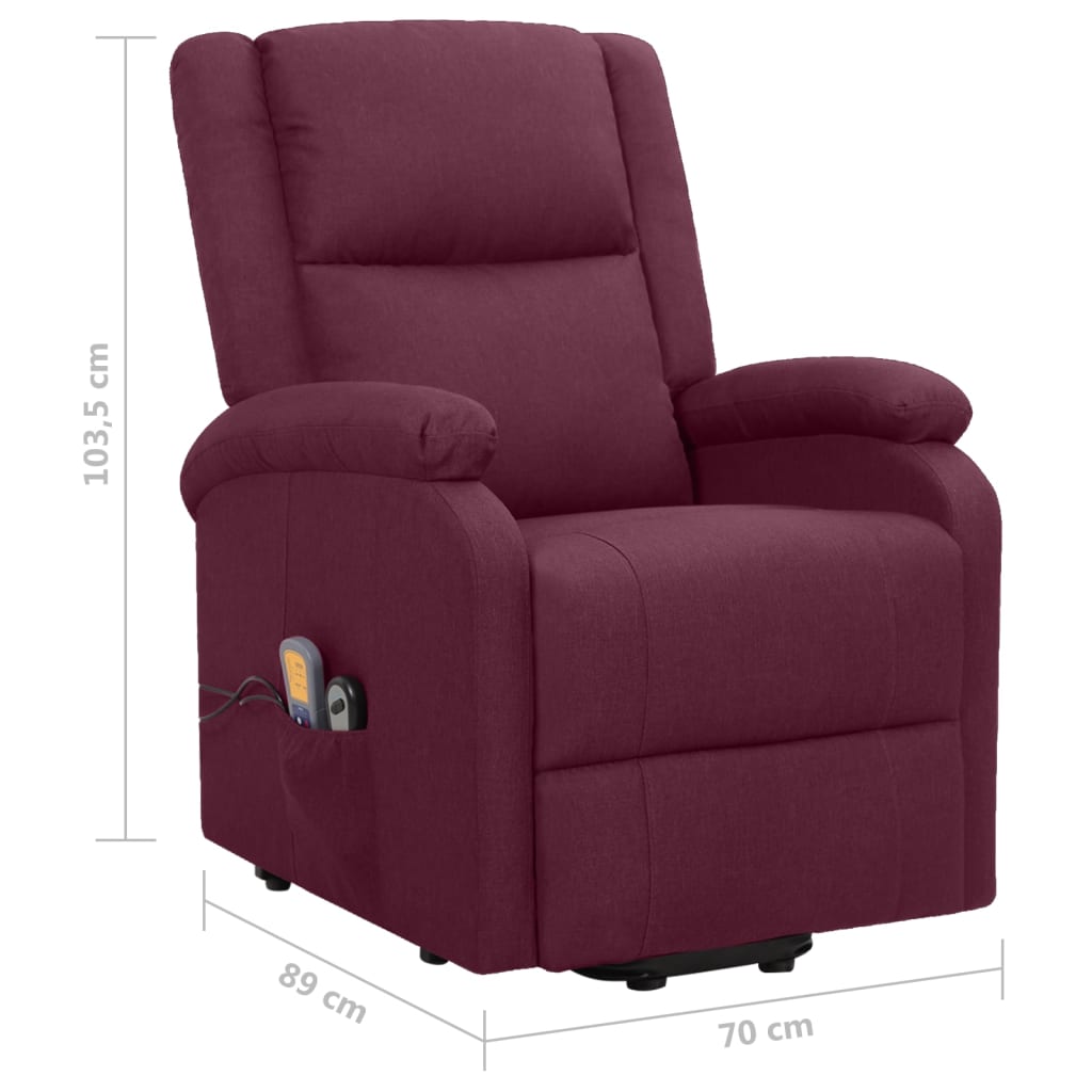 vidaXL Podnoszony fotel masujący, fioletowy, obity tkaniną