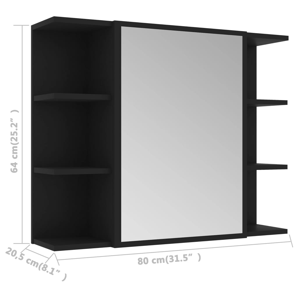 vidaXL Szafka łazienkowa z lustrem, czarna, 80 x 20,5 x64 cm