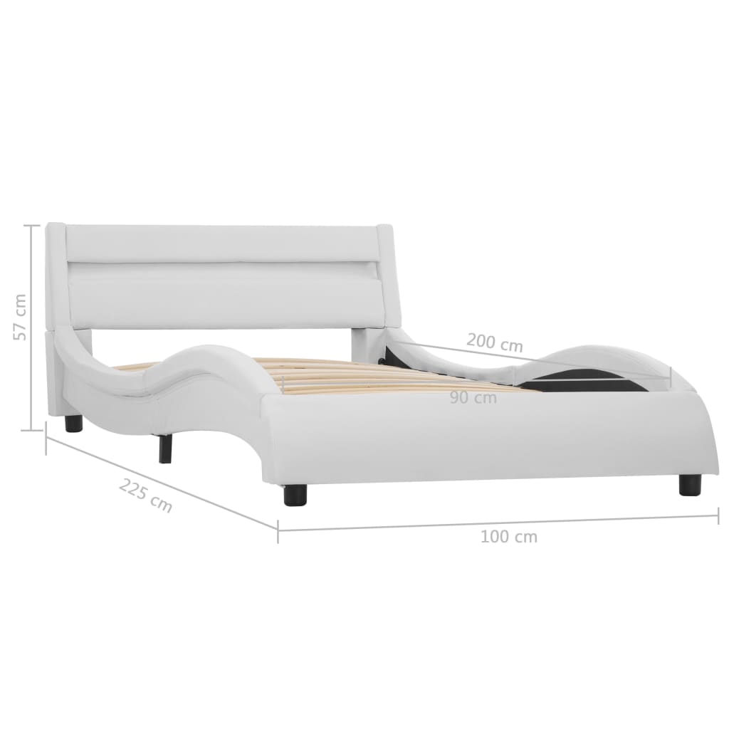 vidaXL Rama łóżka z LED, biała, sztuczna skóra, 90 x 200 cm