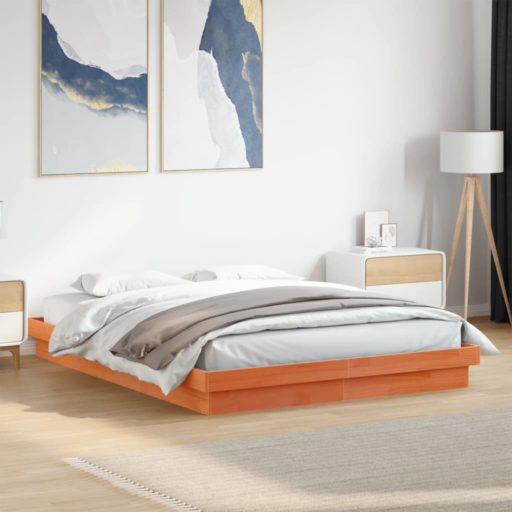 vidaXL Rama łóżka z LED, woskowy brąz, 150x200 cm, lite drewno sosnowe