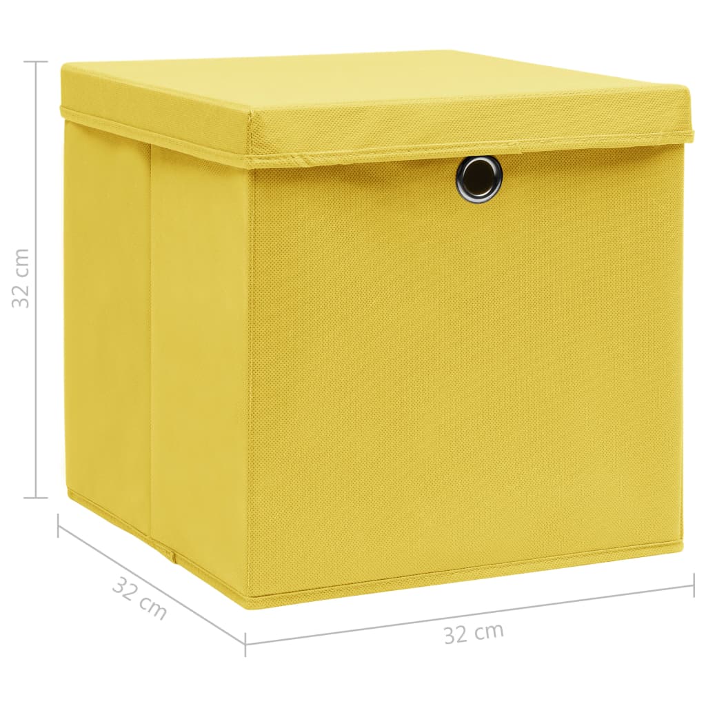vidaXL Pudełka z pokrywami, 4 szt., żółte, 32x32x32 cm, tkanina