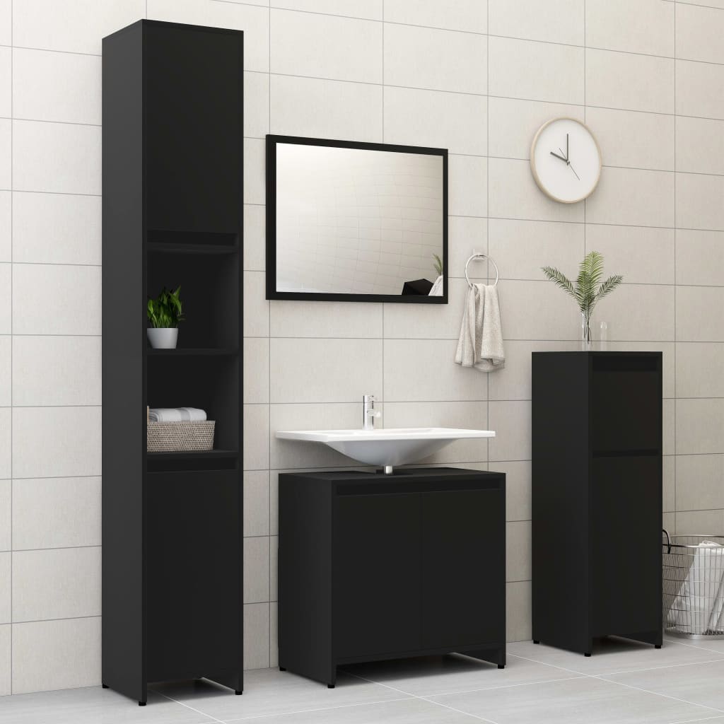 vidaXL Zestaw mebli łazienkowych, czarny, materiał drewnopochodny