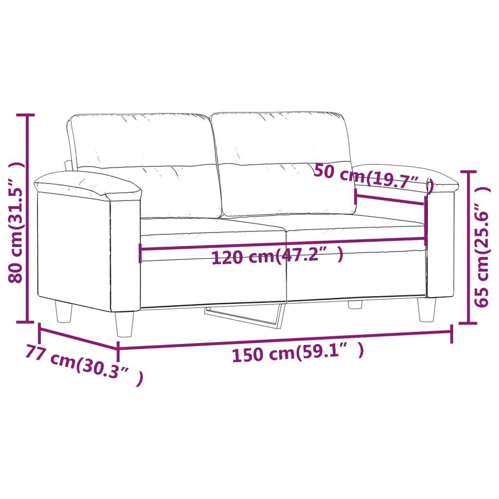 vidaXL Sofa 2-osobowa, beżowy, 120 cm, obity mikrofibrą