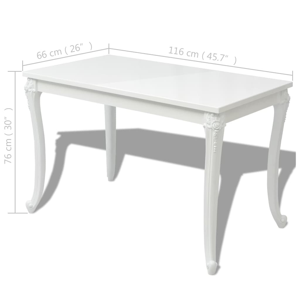 vidaXL Stół jadalniany, 116x66x76 cm, biały o wysokim połysku