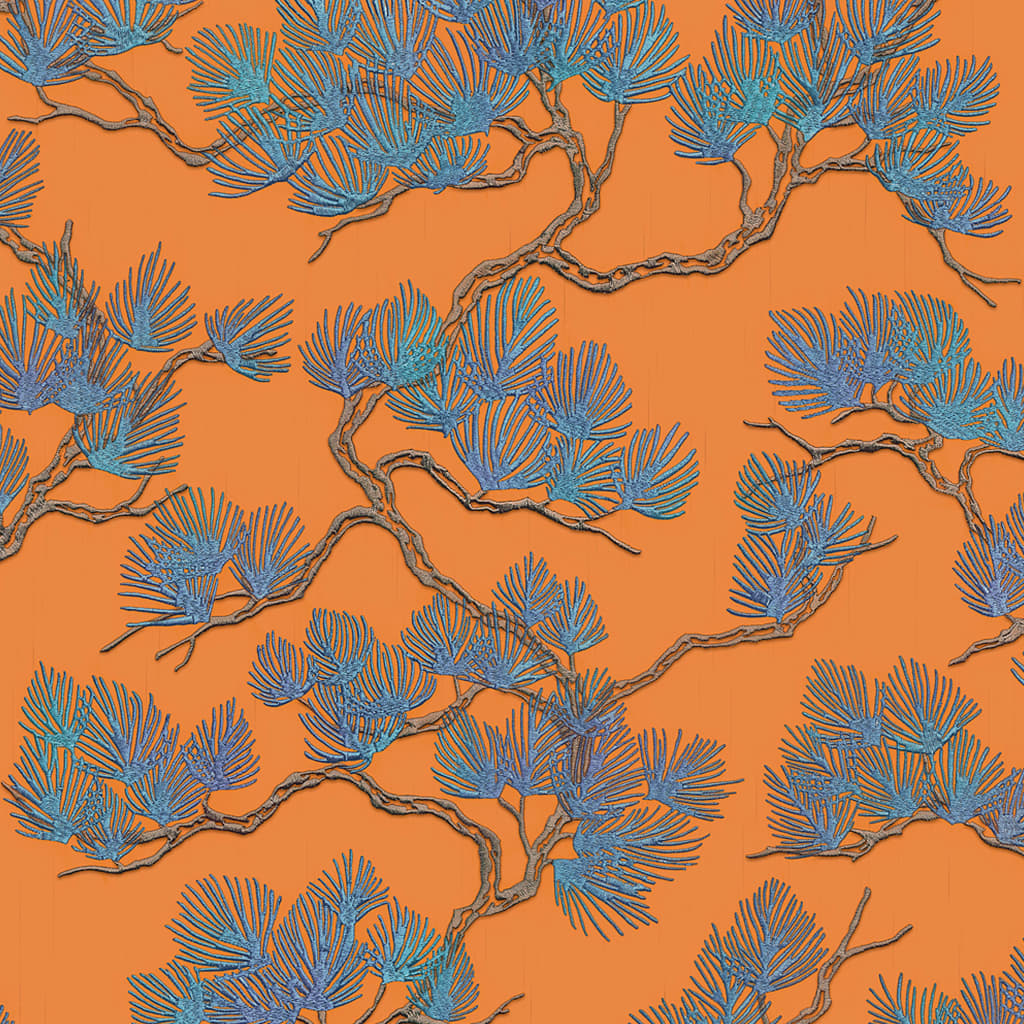 DUTCH WALLCOVERINGS Tapeta z motywem sosny, niebiesko-pomarańczowa