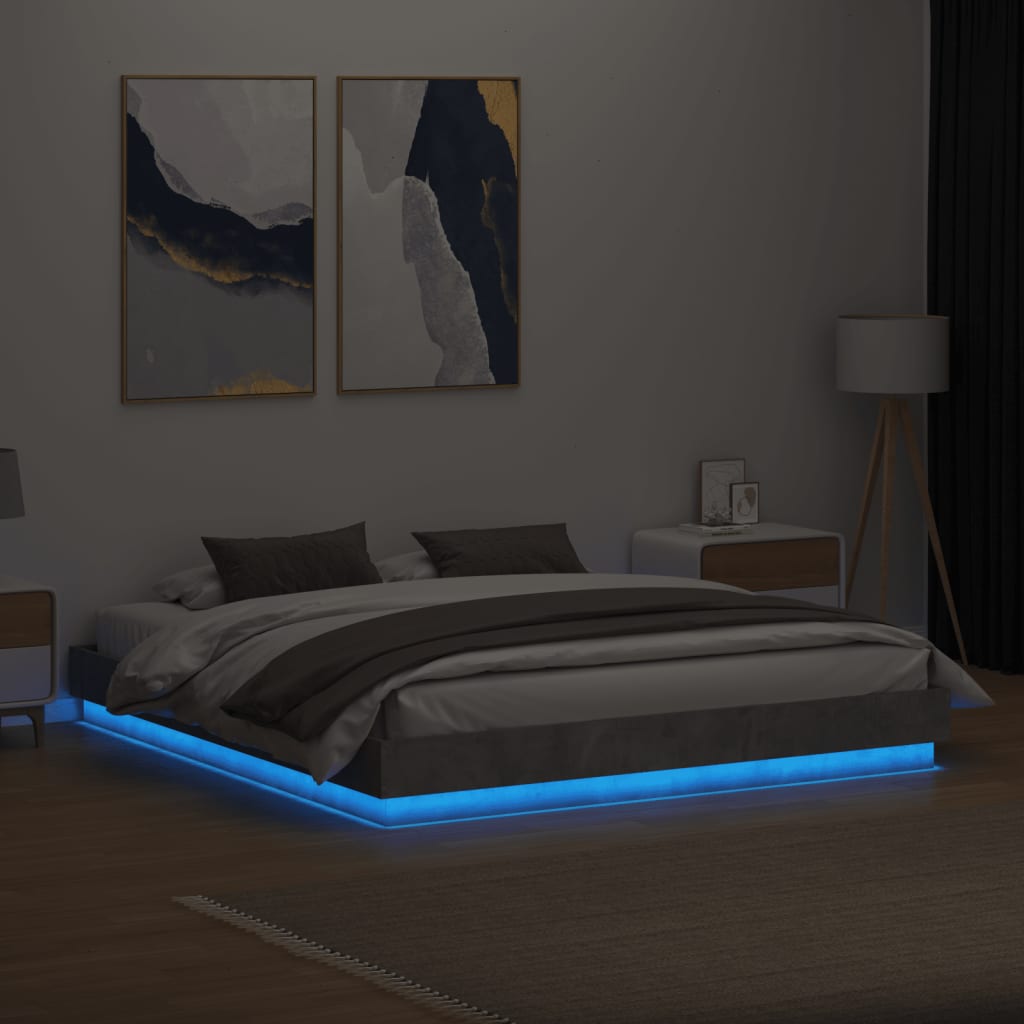 vidaXL Rama łóżka z oświetleniem LED, szarość betonu, 180x200 cm