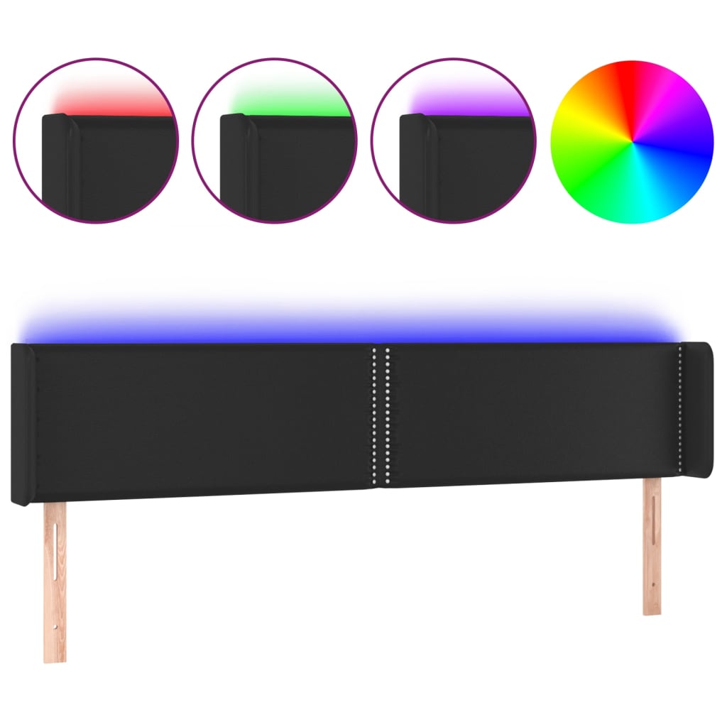 vidaXL Zagłówek do łóżka z LED, czarny, 163x16x78/88cm, sztuczna skóra