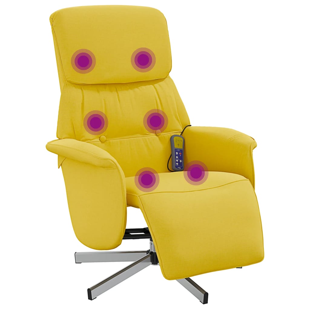 vidaXL Rozkładany fotel masujący z podnóżkiem, jasnożółty, tkanina