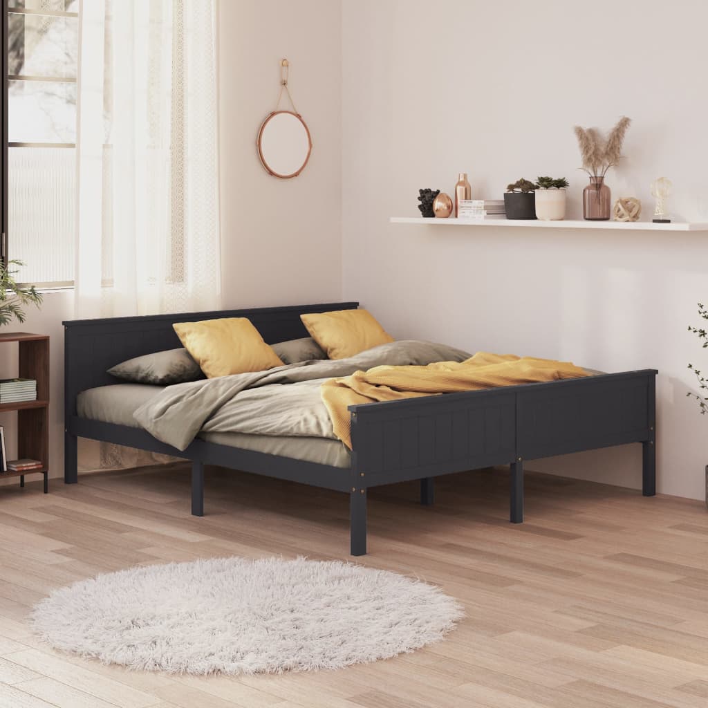 vidaXL Rama łóżka, szara, lite drewno sosnowe, 180 x 200 cm