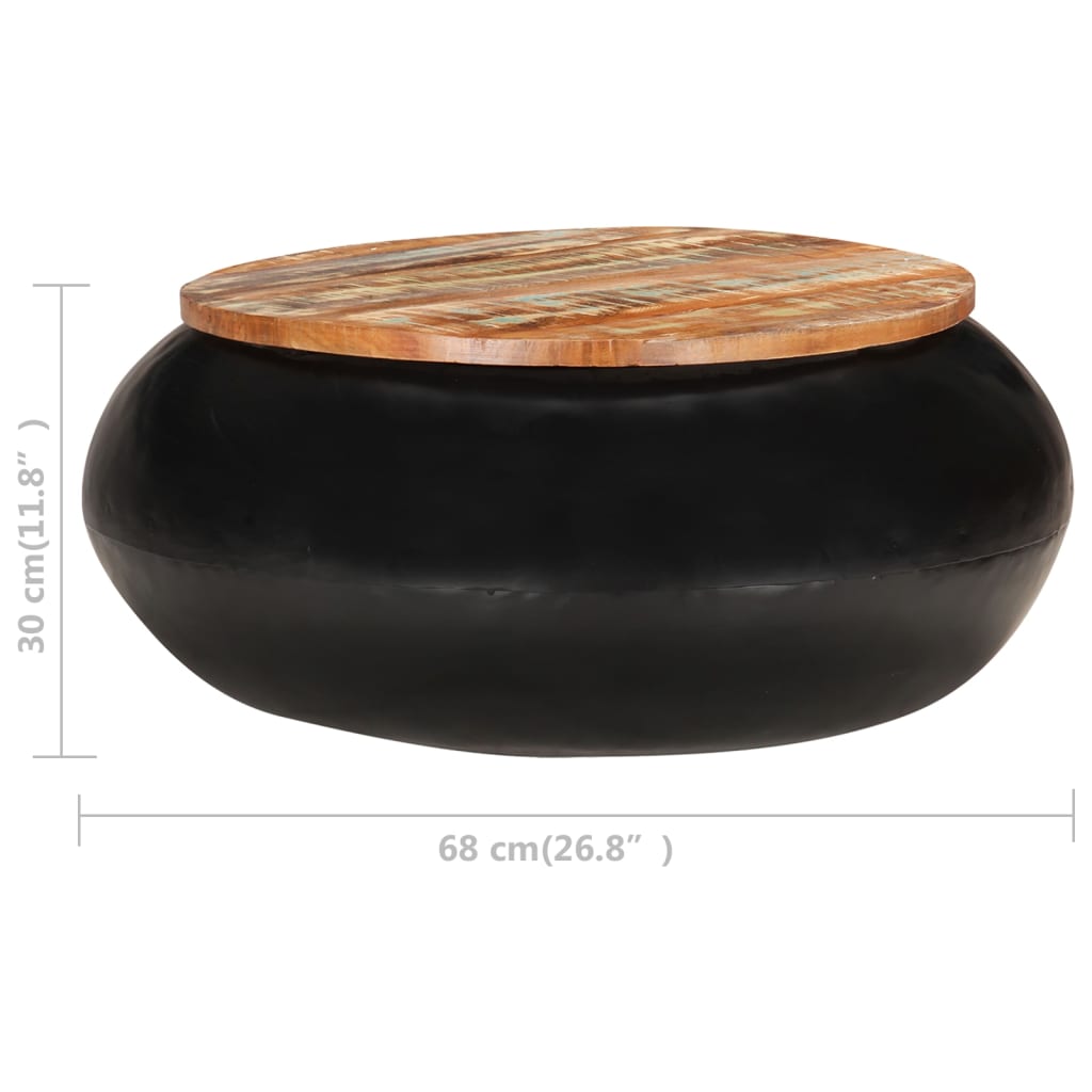 vidaXL Stolik kawowy, czarny, 68 x 68 x 30 cm, lite drewno z odzysku