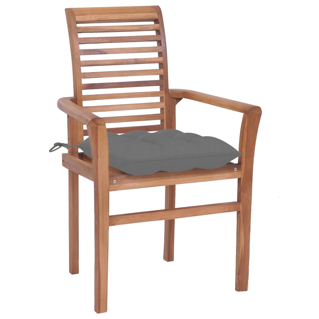 vidaXL Krzesła stołowe, 4 szt., szare poduszki, drewno tekowe