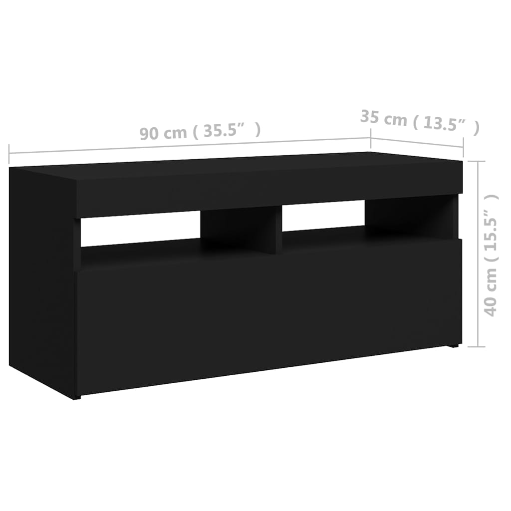 vidaXL Szafka pod TV z oświetleniem LED, czarna, 90x35x40 cm