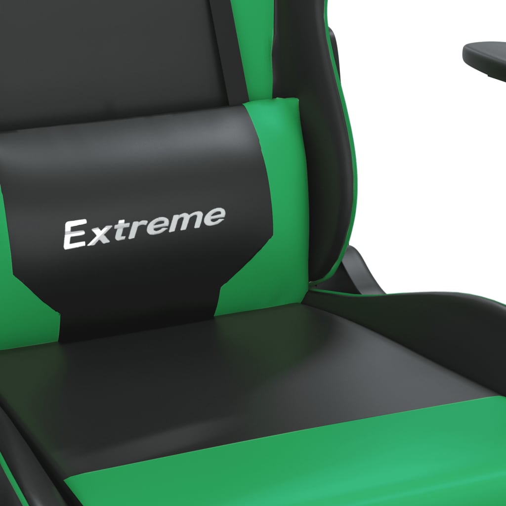 vidaXL Masujący fotel gamingowy, czarno-zielony, sztuczna skóra