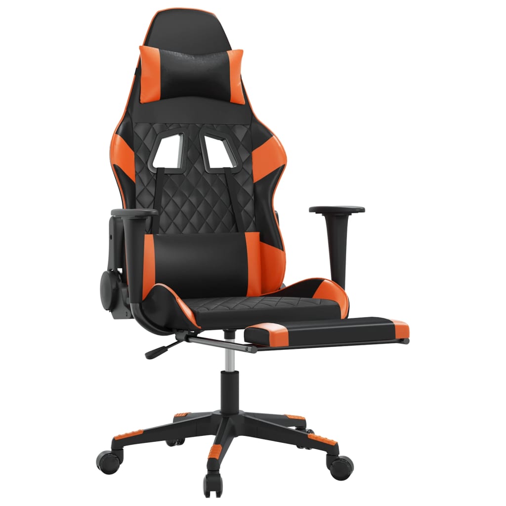 vidaXL Masujący fotel gamingowy z podnóżkiem, czarno-pomarańczowy