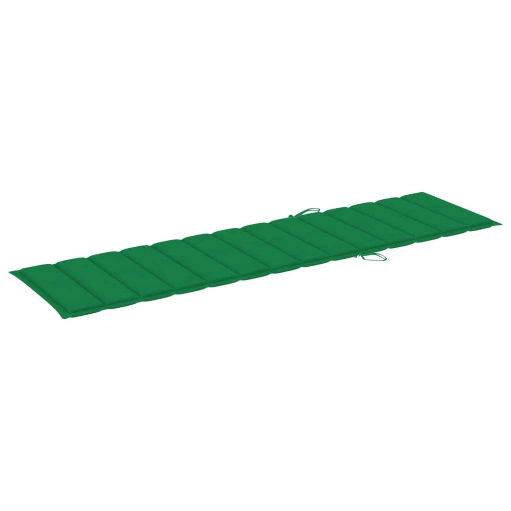 vidaXL Leżak z zieloną poduszką, lite drewno tekowe