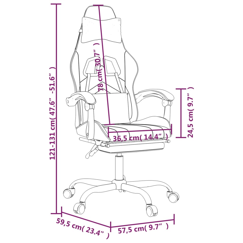 vidaXL Obrotowy fotel gamingowy z podnóżkiem, czarny, sztuczna skóra