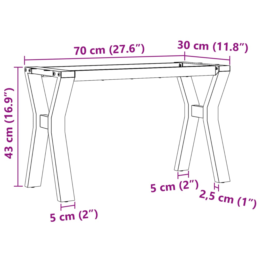 vidaXL Nogi do stolika kawowego w kształcie litery Y, 70x30x43 cm