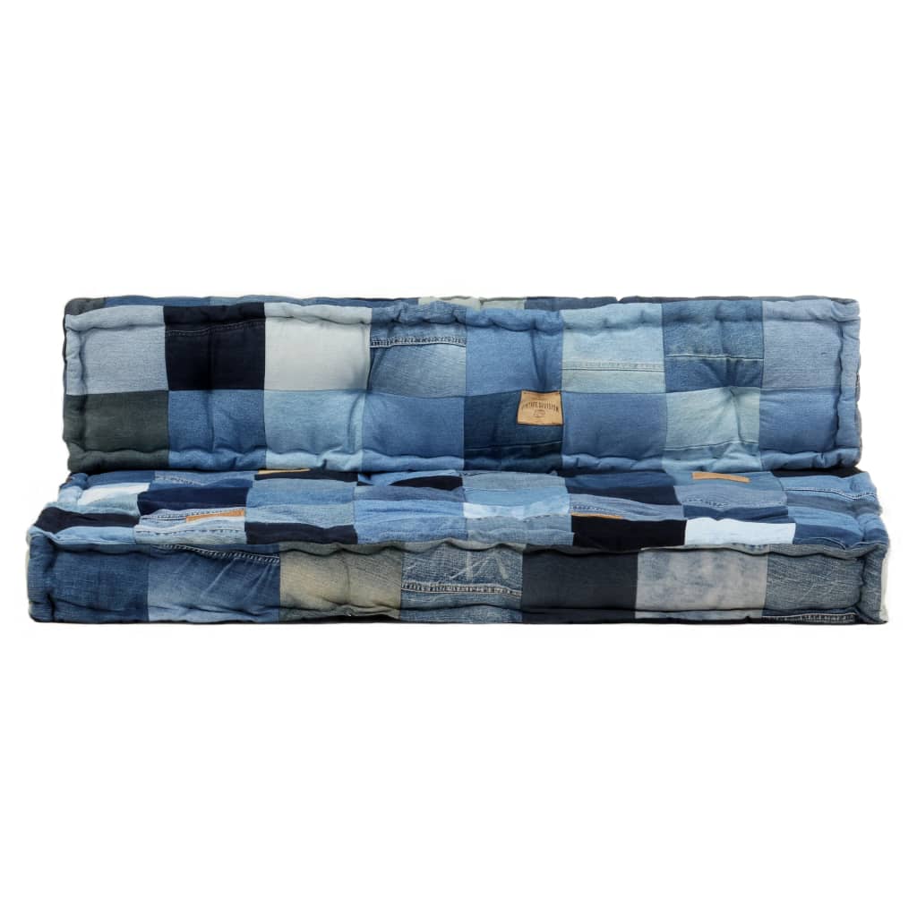 vidaXL Zestaw 2 poduszek na sofę z palet, niebieski dżins, patchwork