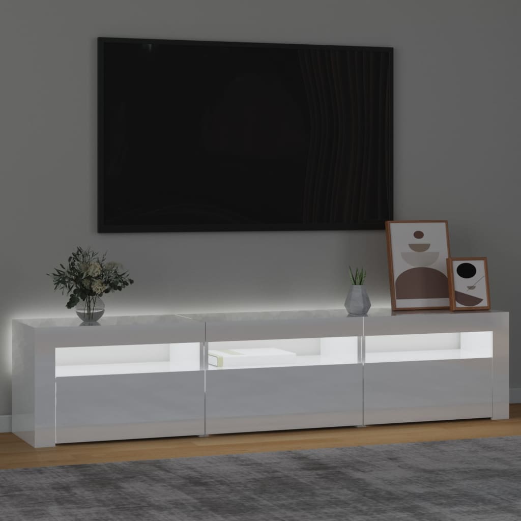 vidaXL Szafka pod TV z oświetleniem LED, biała z połyskiem,180x35x40cm