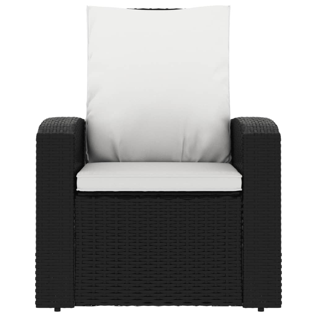 vidaXL Rozkładany fotel do ogrodu, z poduszkami, czarny, polirattan