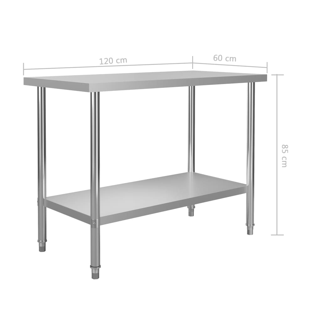 vidaXL Kuchenny stół roboczy, 120x60x85 cm, stal nierdzewna