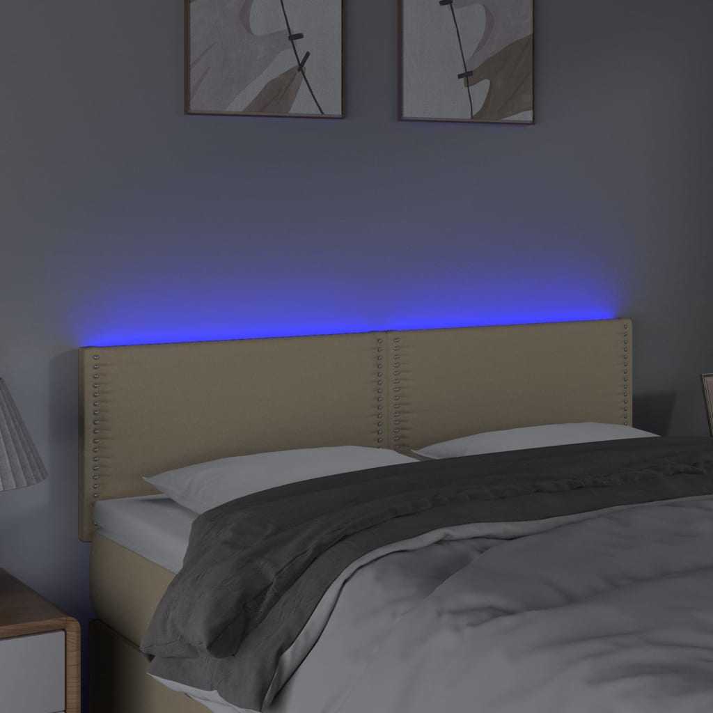 vidaXL Zagłówek do łóżka z LED, kremowy, 144x5x78/88 cm, tkanina